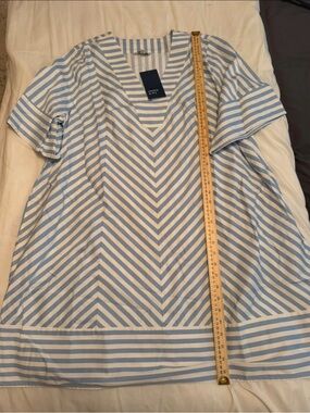 crown & ivy Light Blue and White Striped V-Neck Midi Dress